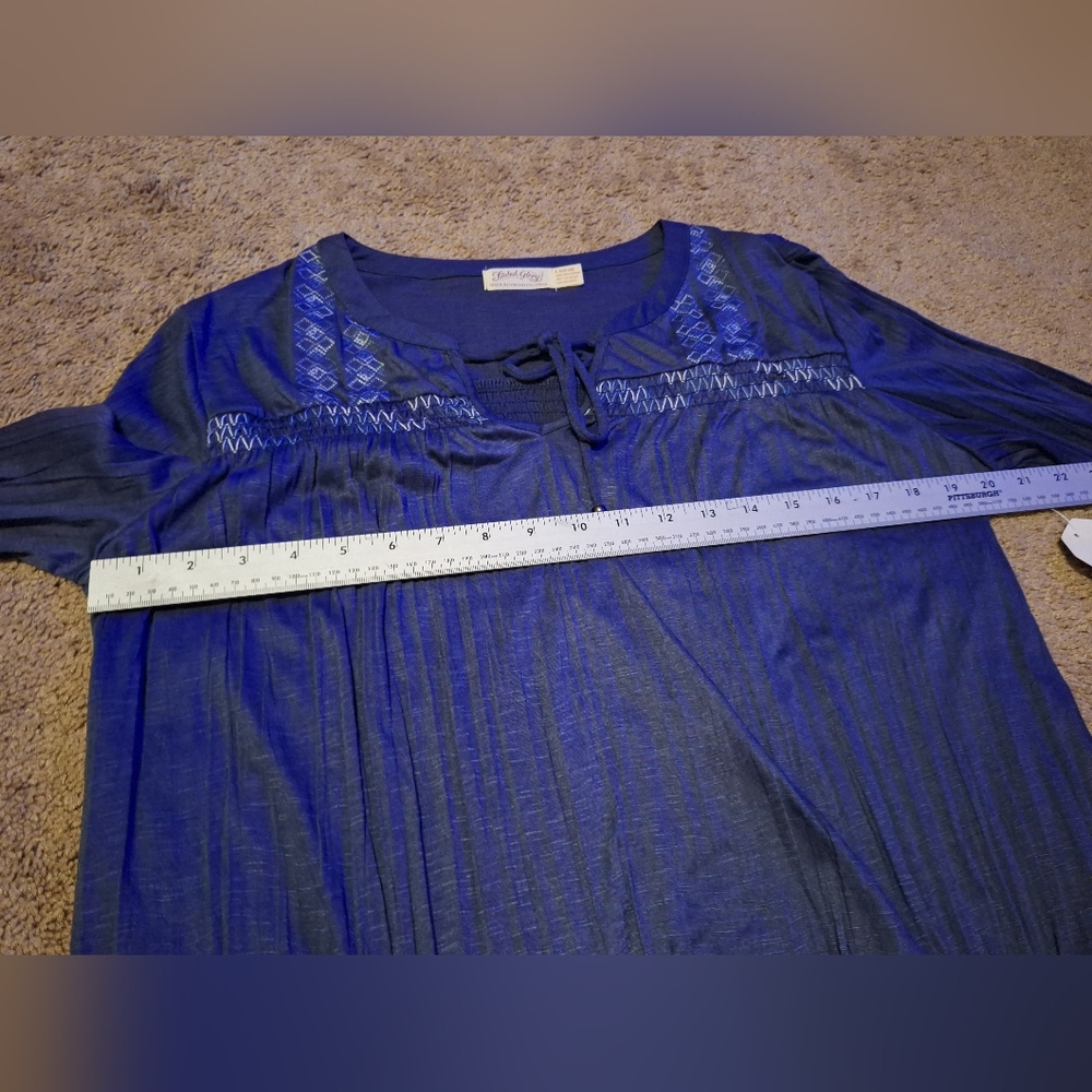 NWT / Faded Glory Indigo Embroidered Peasant Tunic - Picture 7 of 11